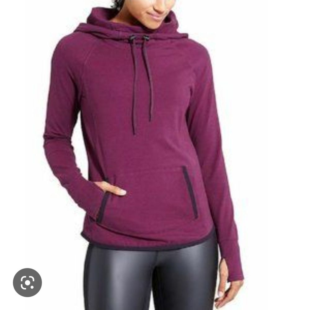 Athleta Yoga Workout Sentri Purple Thumb Holes Sweatshirt Hoodie L (24)